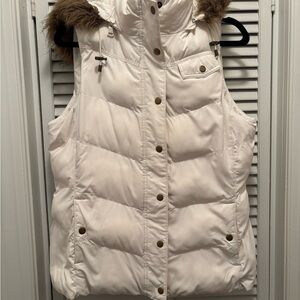 White Puffer Vest with Faux Fur Trim